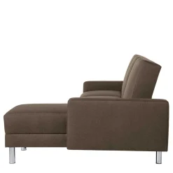 Schlafcouch mit Hocker in Beigegrau mit Chrom - Defelira (zweiteilig)