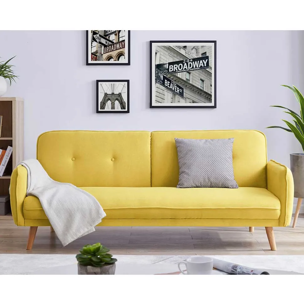 Schlafsofa in Gelb Strukturstoff - Puneca