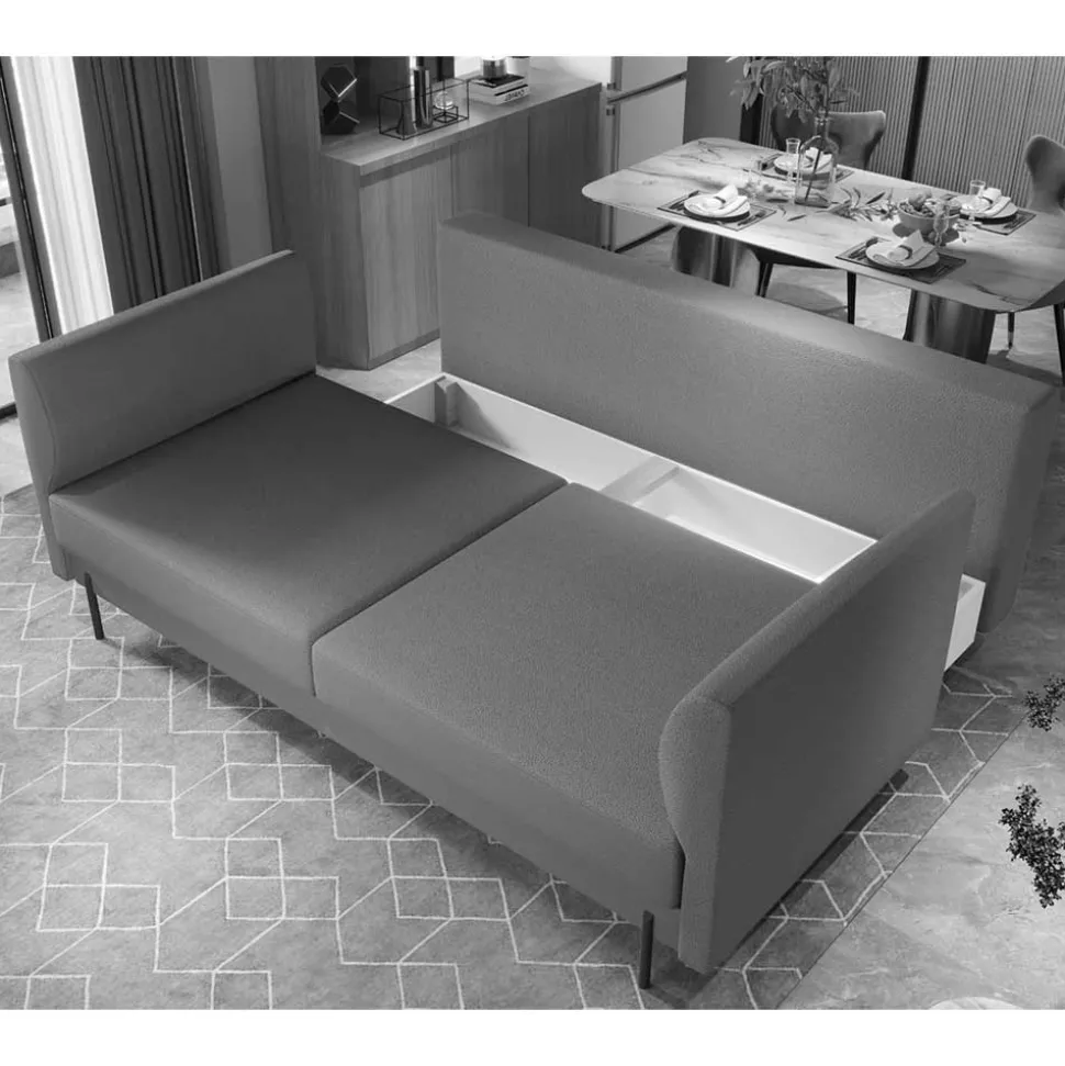 Schlafsofa in meliertem Blaugrau Stoffbezug - Ipsum