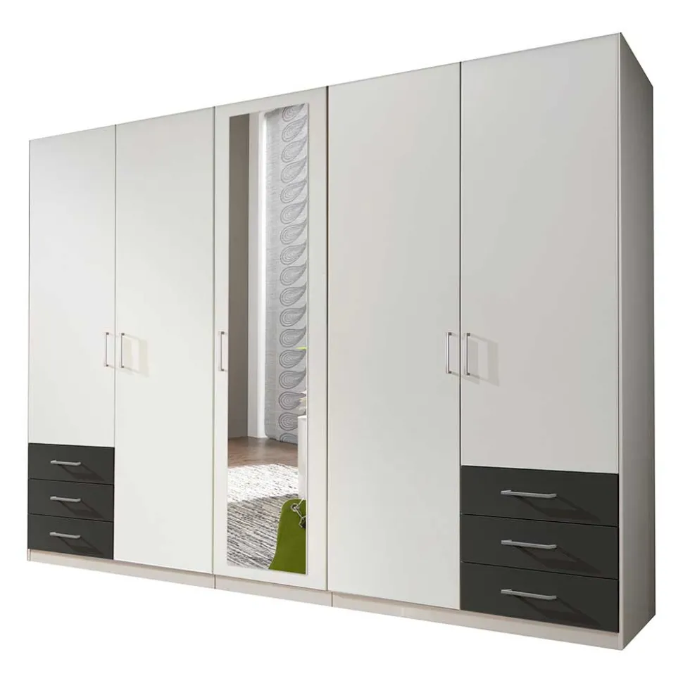 Schlafzimmer Kleiderschrank in Weiß mit Dunkelgrau - Donnsai