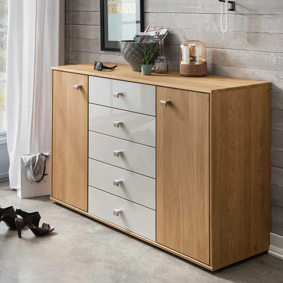 Schlafzimmer Kommode in Eichefarben & Beige - Emdsiva