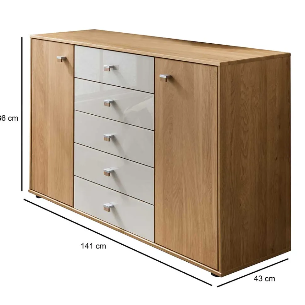 Schlafzimmer Kommode in Eichefarben & Beige - Emdsiva