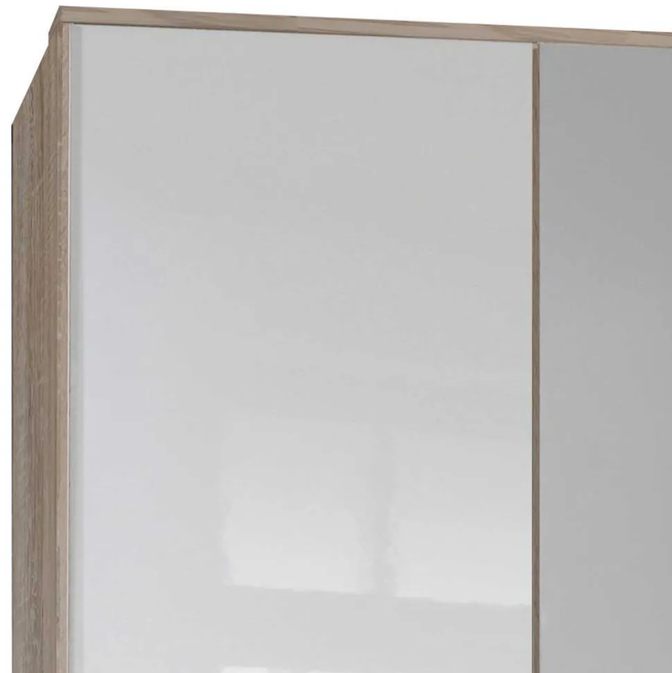 Schlafzimmer-Kleiderschrank in Weiß HG & Eiche sägerau - Grands
