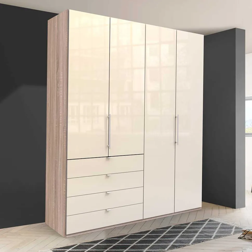 Schlafzimmerschrank mit 2 Falttüren und 4 Schubkästen - Rativian