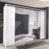 Schlafzimmerschrank mit Spiegel & Glas Front in Weiß - Dolienca