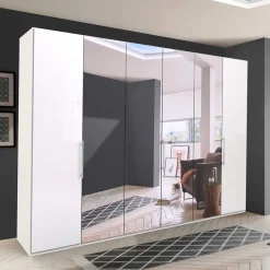 Schlafzimmerschrank mit Spiegel & Glas Front in Weiß - Dolienca