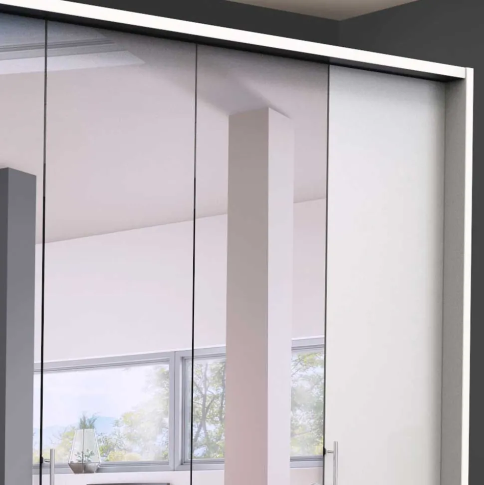 Schlafzimmerschrank mit Spiegel & Glas Front in Weiß - Dolienca
