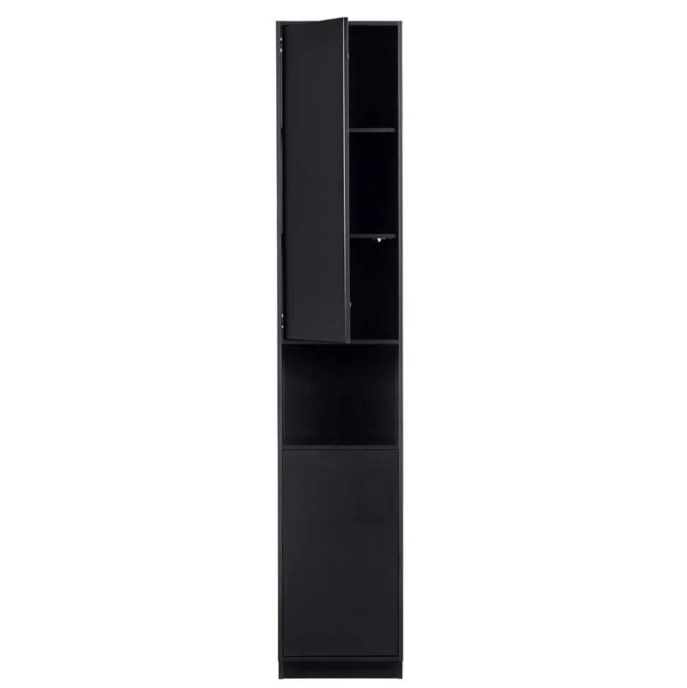 Schmaler Hochschrank in Schwarz Kiefernholz teilmassiv - Niwidus