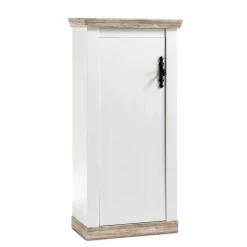 Schmales Highboard 1-türig Nedita in Weiß & Pinie Shabby Dekor