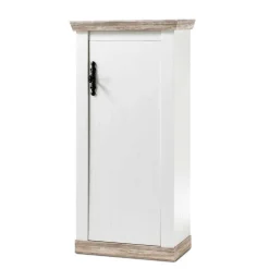 Schmales Highboard 1-türig Nedita in Weiß & Pinie Shabby Dekor