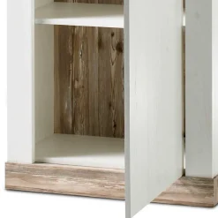 Schmales Highboard 1-türig Nedita in Weiß & Pinie Shabby Dekor