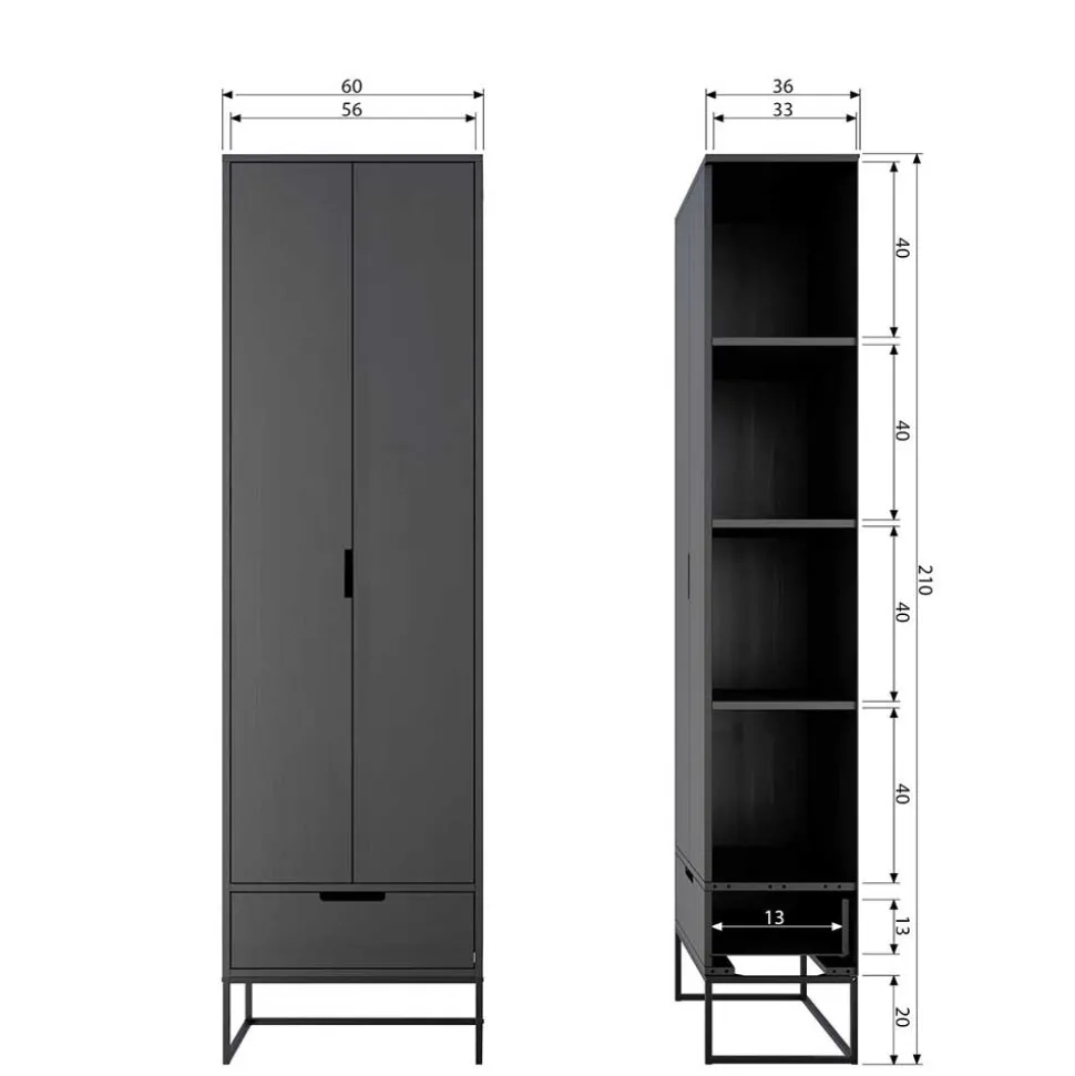 Schrank in Hellgrau mit Bügelgestell - Lergavano