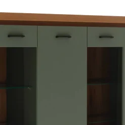 Schrank Vitrine in Graugrün und Eiche - Kwin
