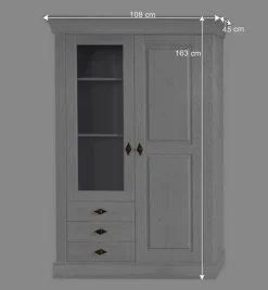 Schrank Vitrine Satumare in Weiß Kiefer teilmassiv