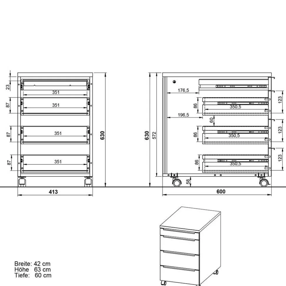 Schreibtisch & Rollcontainer Set - Sparkle (zweiteilig)