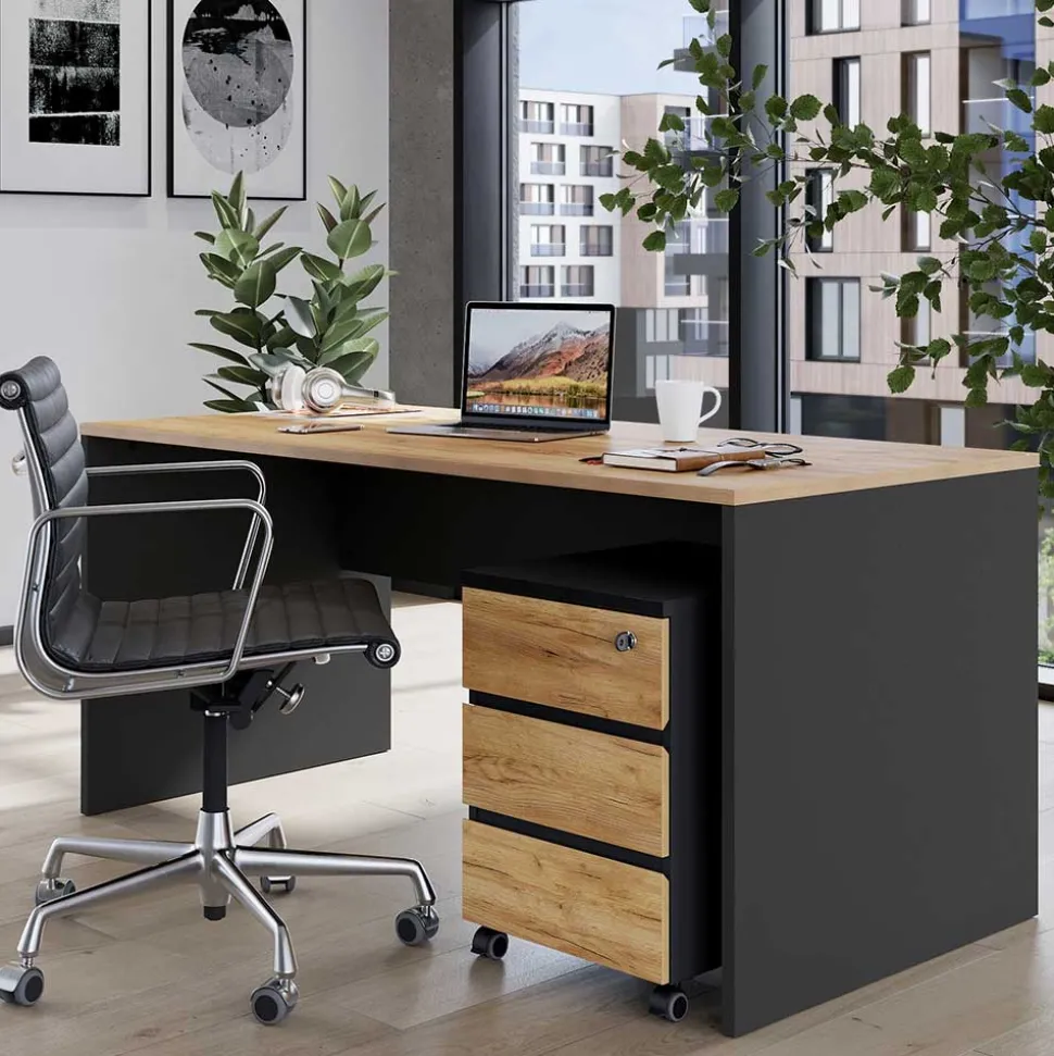 Schreibtisch & Rollcontainer 158x79 cm - Contrage (zweiteilig)