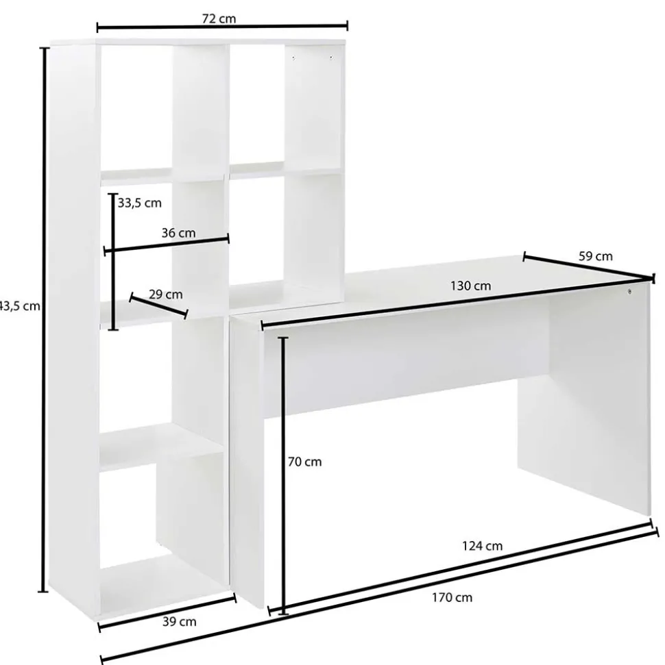 Schreibtisch mit Regal 6 Fächer in Weiß - Intora