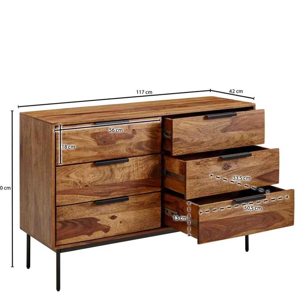 6-Schubladen-Kommode aus Sheesham Holz - Ovalle