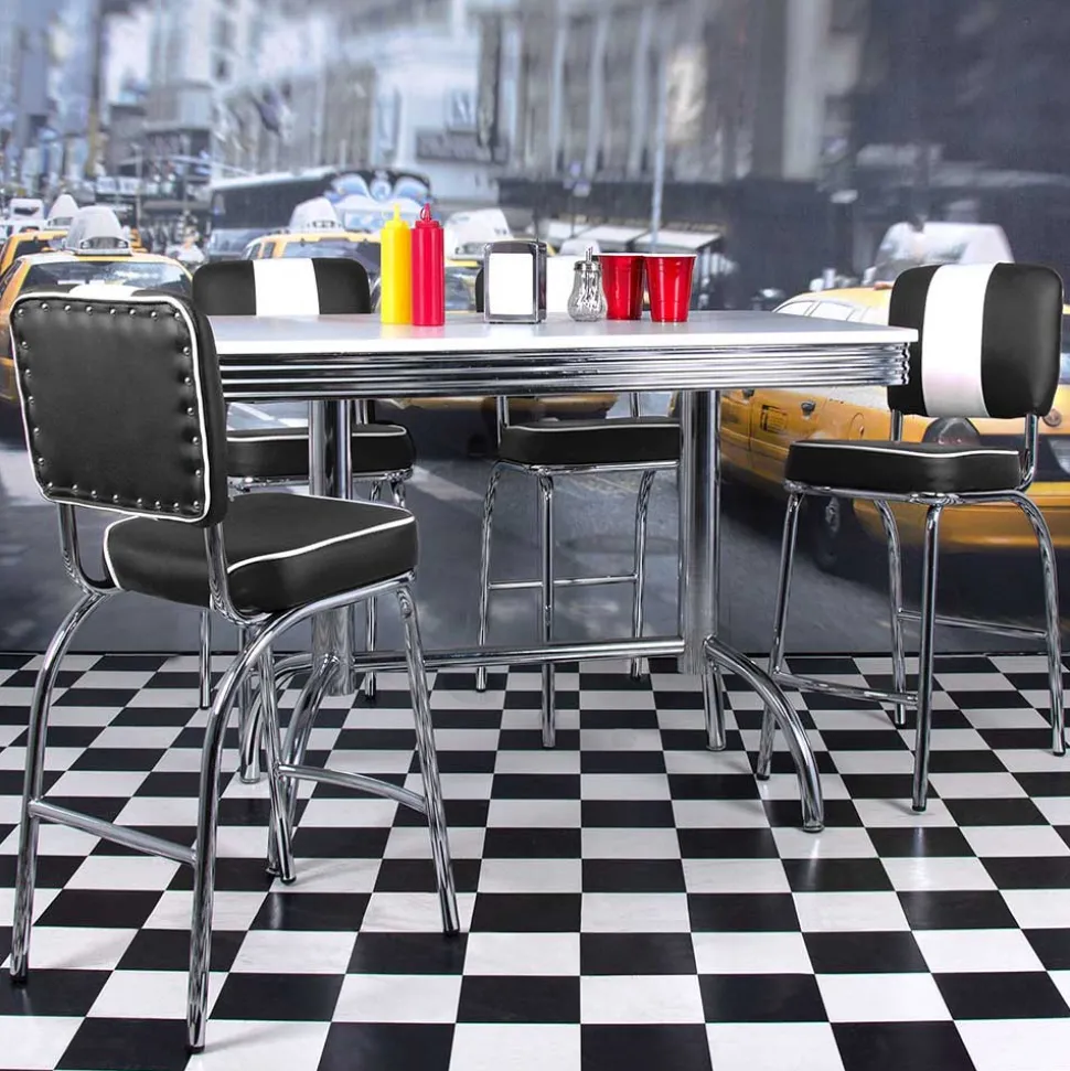 Schwarz Weißes Bartisch Set Barataria im Retro Diner Style (fünfteilig)