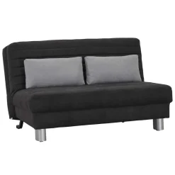 Schwarze Bettcouch mit grauen Kissen Namino & Metall Gestell