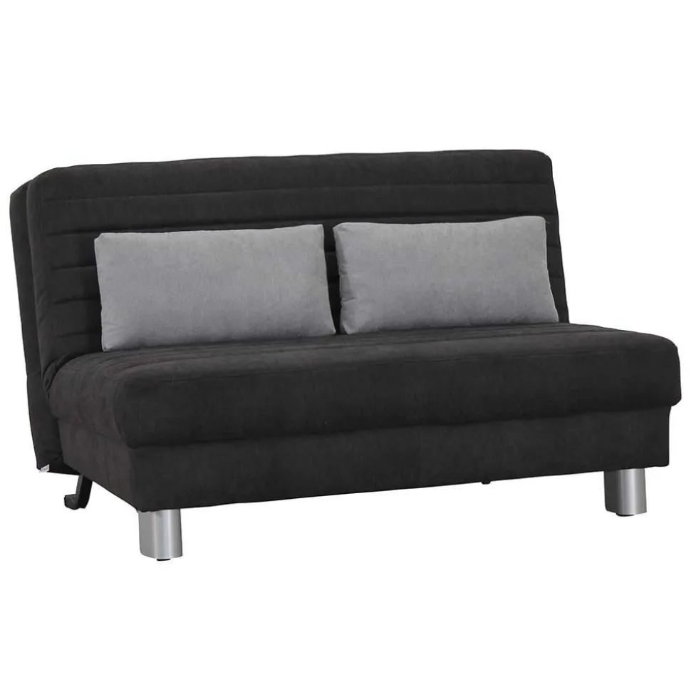 Schwarze Bettcouch mit grauen Kissen Namino & Metall Gestell