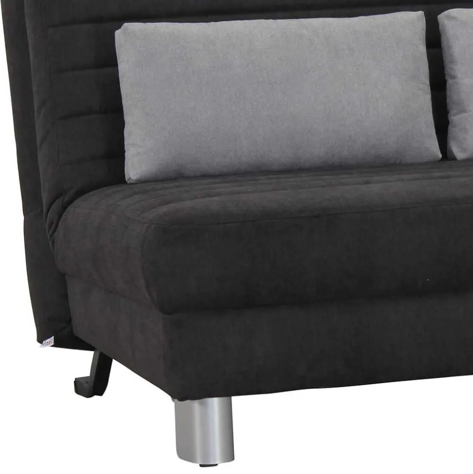 Schwarze Bettcouch mit grauen Kissen Namino & Metall Gestell