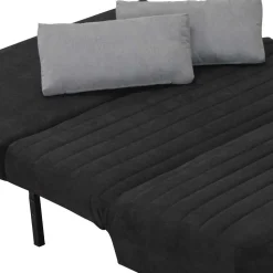 Schwarze Bettcouch mit grauen Kissen Namino & Metall Gestell