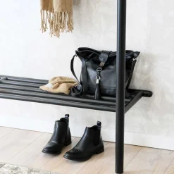 Schwarze Holz Garderobe aus Eiche Massivholz - Evlinu
