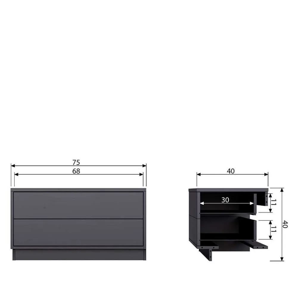 Schwarzes Lowboard mit zwei Schubladen - Niwidus
