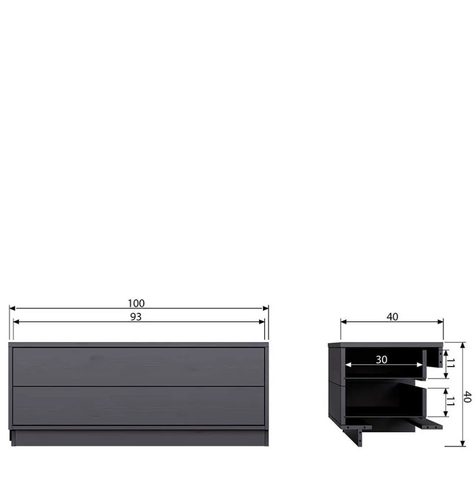 Schwarzes Lowboard mit zwei Schubladen - Niwidus