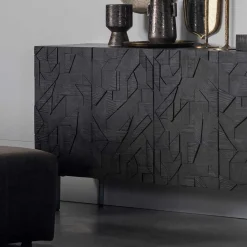 Schwarzes Sideboard mit Schnitzereien Front - Eiken