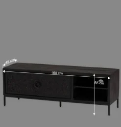 Schwarzes TV Board mit Schnitzereien - Namibe