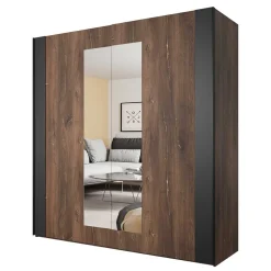 Schwebetürenschrank in Eiche Dunkel & Schwarz - Prabhaa