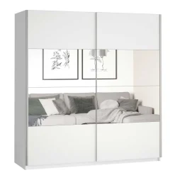 Schwebetürenschrank in Weiß mit Spiegel - Juleste