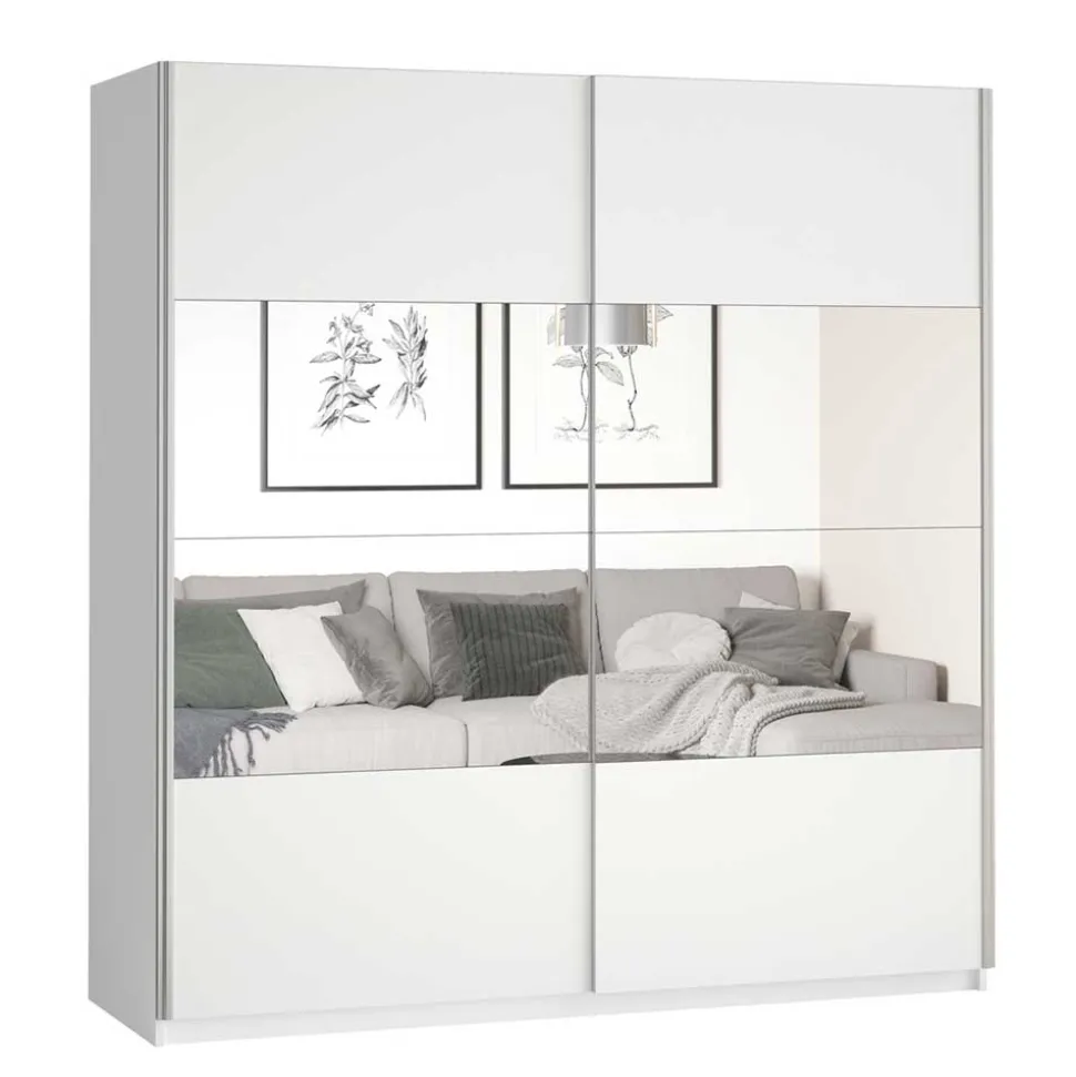 Schwebetürenschrank in Weiß mit Spiegel - Juleste