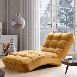 Schwungvolle Relaxliege in Senfgelb Velours - Hairosco