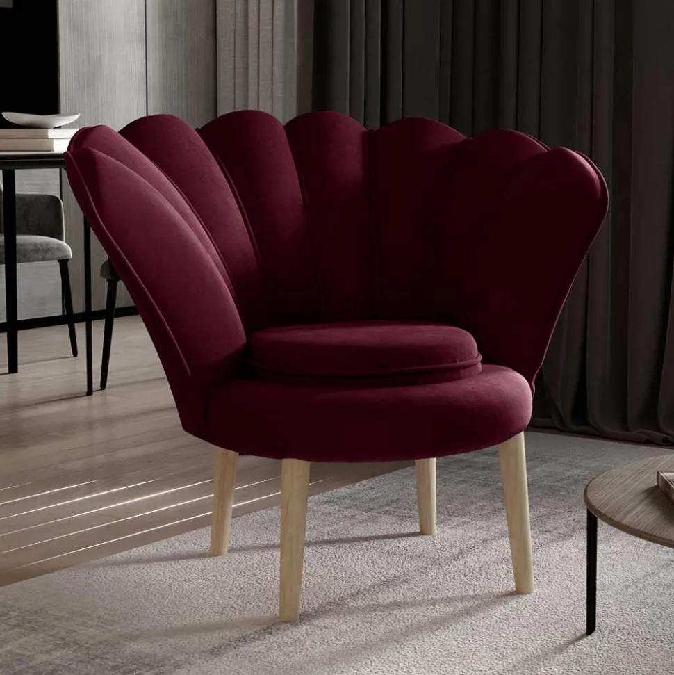 Sessel im Muscheldesign in Bordeaux Rot - Catuella