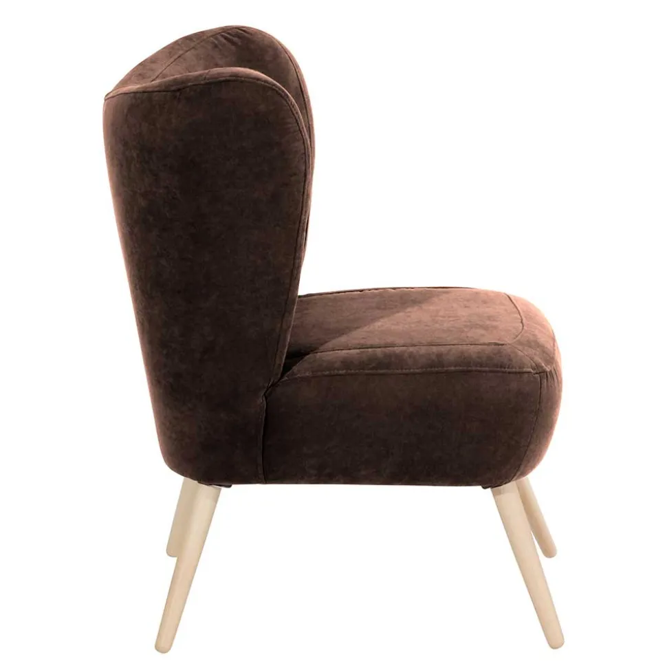 Sessel in Braun Velours und Buche - Cremana