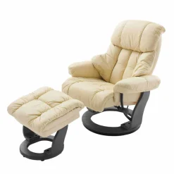 Sessel mit Relaxfunktion Leder in Creme Jet inkl. Fußhocker (zweiteilig)