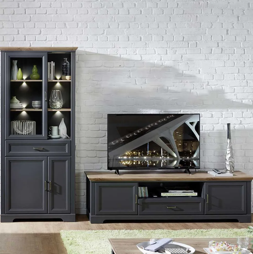 Set TV Lowboard & Vitrine in Grau - Thumbs (zweiteilig)