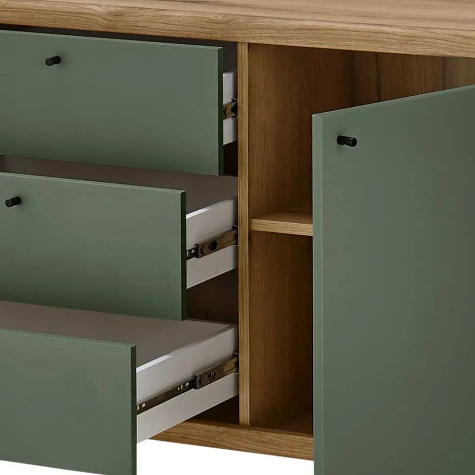 Sideboard in Graugrün & Wildeiche - Oliva