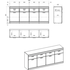 Sideboard in Hellgrau & Zinneiche Dekor - Lioscas