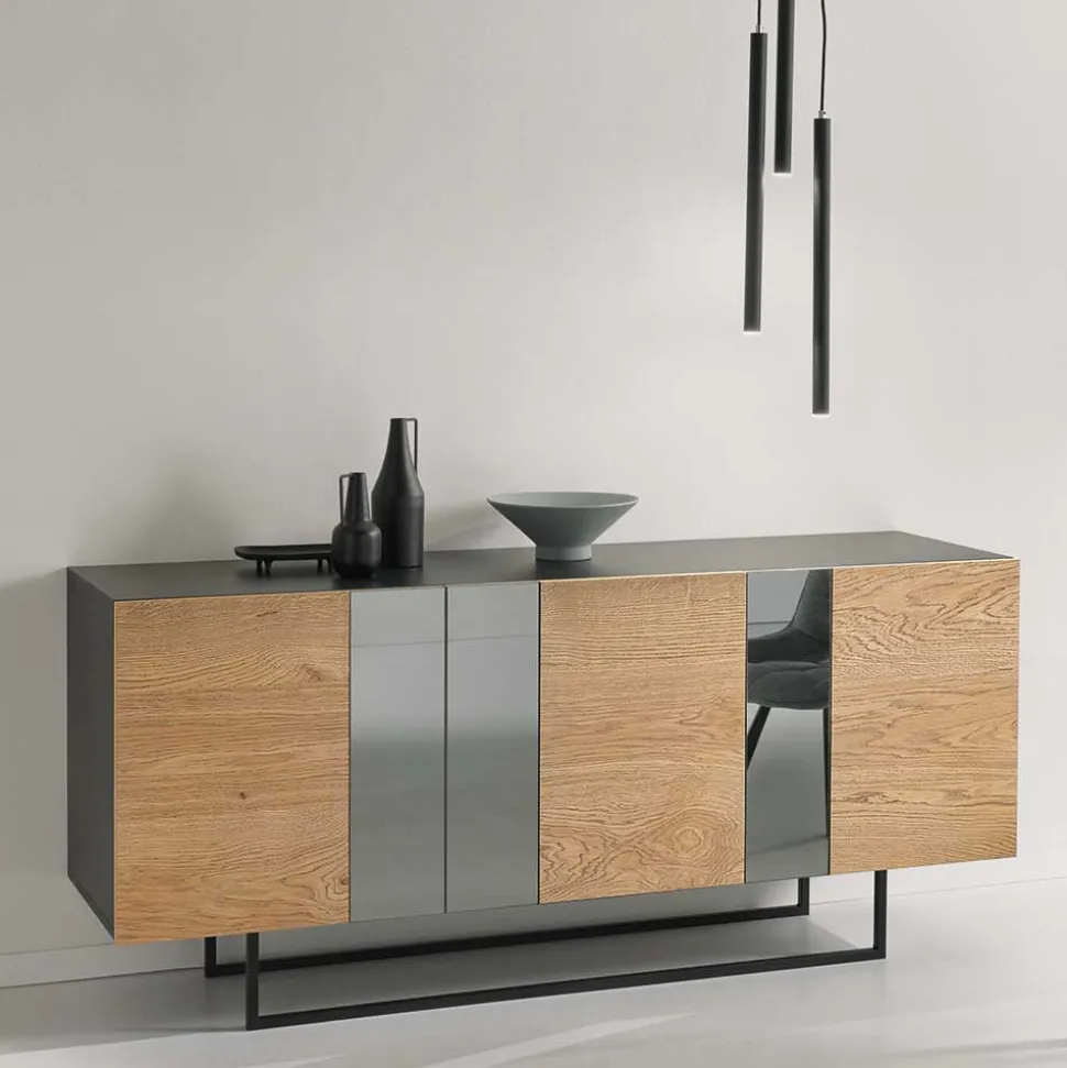 Sideboard mit Spiegeleinsätzen in Rauchgrau - Sisabel