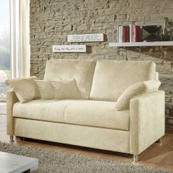 2-Sitzer Wohnzimmercouch in Creme - ausklappbar - Elsaro