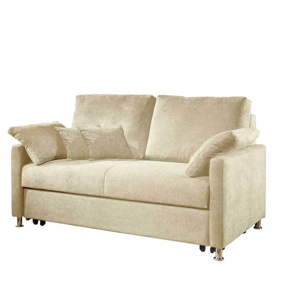 2-Sitzer Wohnzimmercouch in Creme - ausklappbar - Elsaro