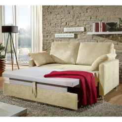 2-Sitzer Wohnzimmercouch in Creme - ausklappbar - Elsaro