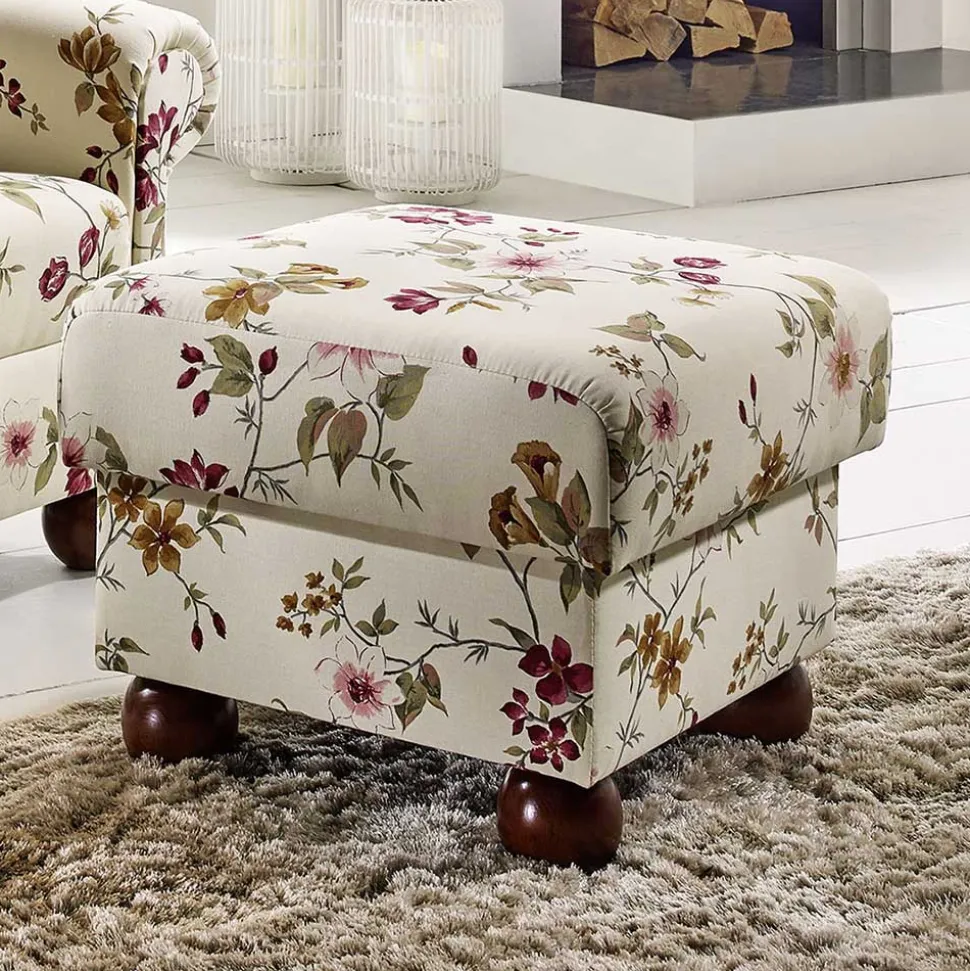 Sitzhocker in Weiß mit Blumen Muster - Diazaja