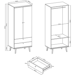 Skandi Kleiderschrank in Weiß & Eiche - Cablos