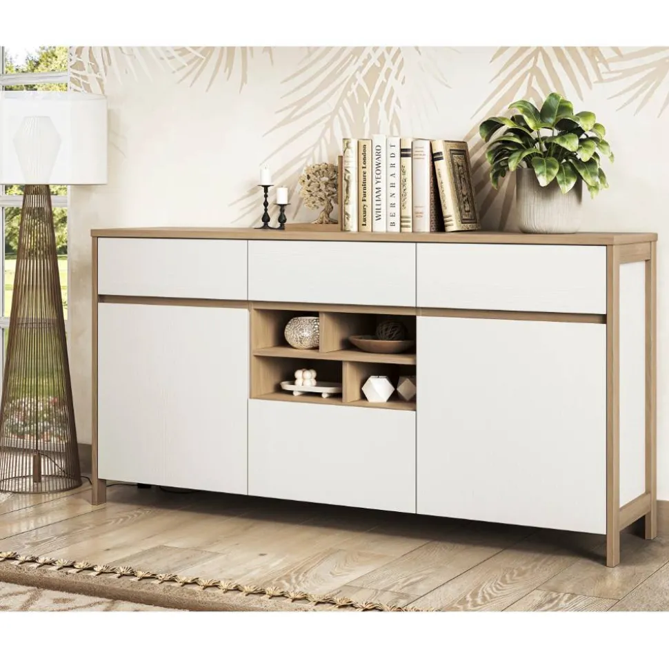 Skandi Sideboard in Weiß und Eiche Dekor - Ovidio