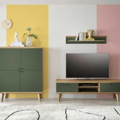 Skandi TV Anbauwand Möbel in Graugrün - Oliva (dreiteilig)
